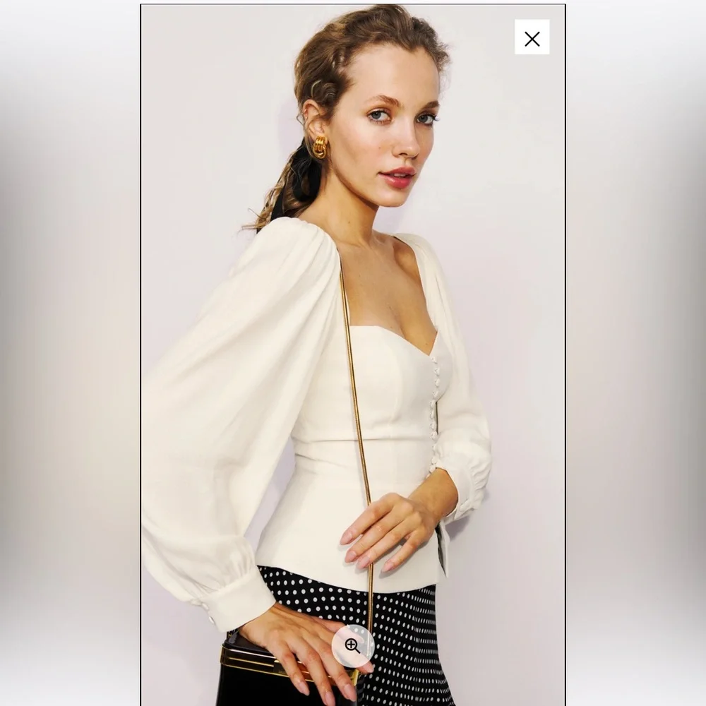 Reformation Ivory Puff-Sleeve Button Front Top